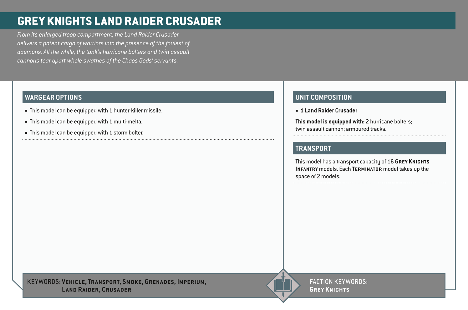 Grey Knights Land Raider Crusader Options