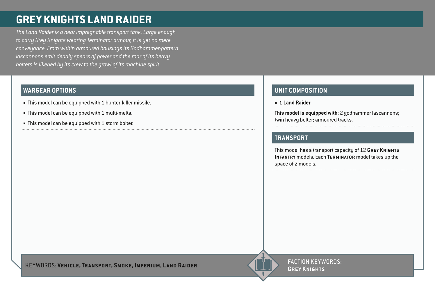 Grey Knights Land Raider Options