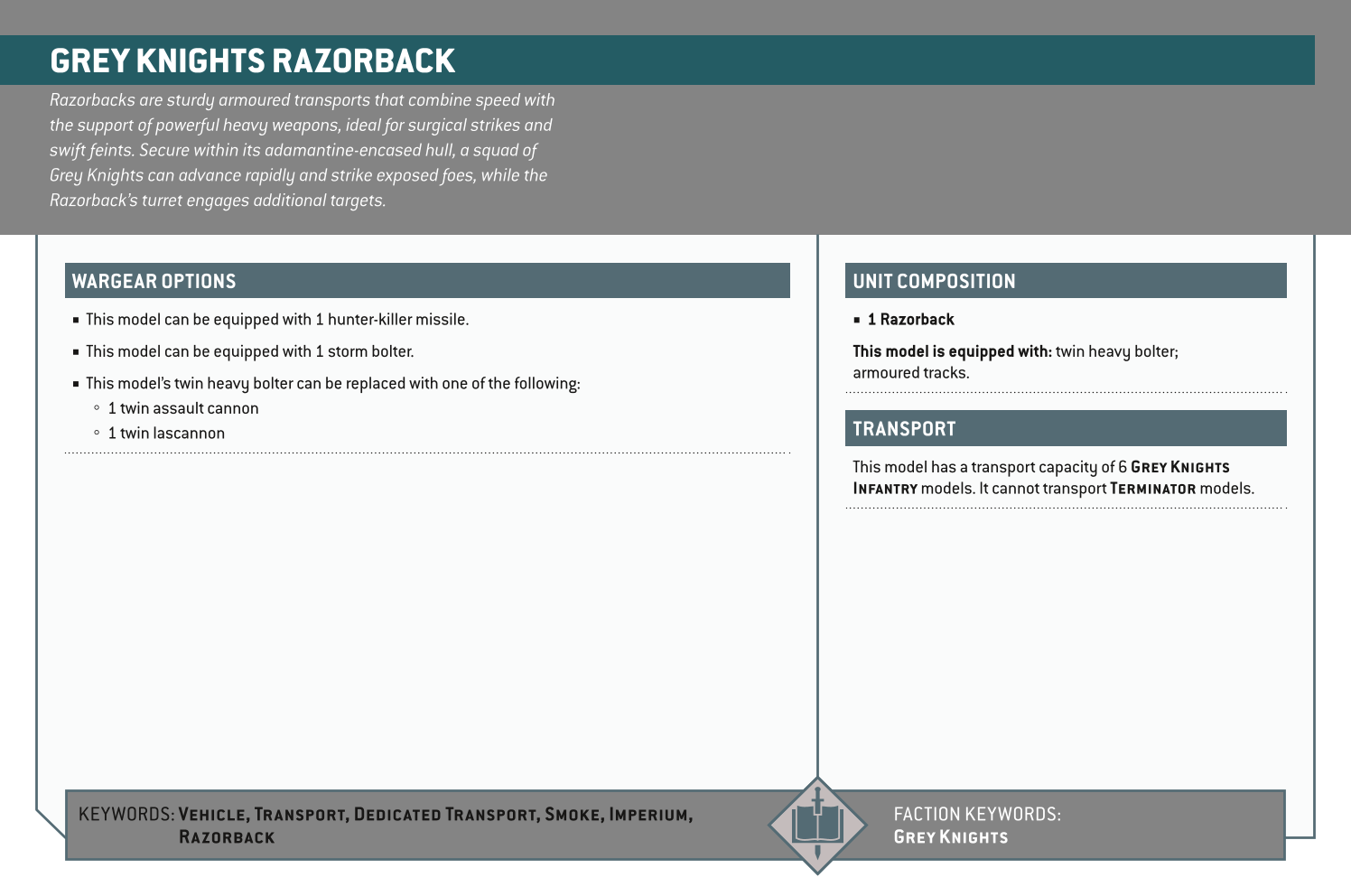 Grey Knights Razorback Options