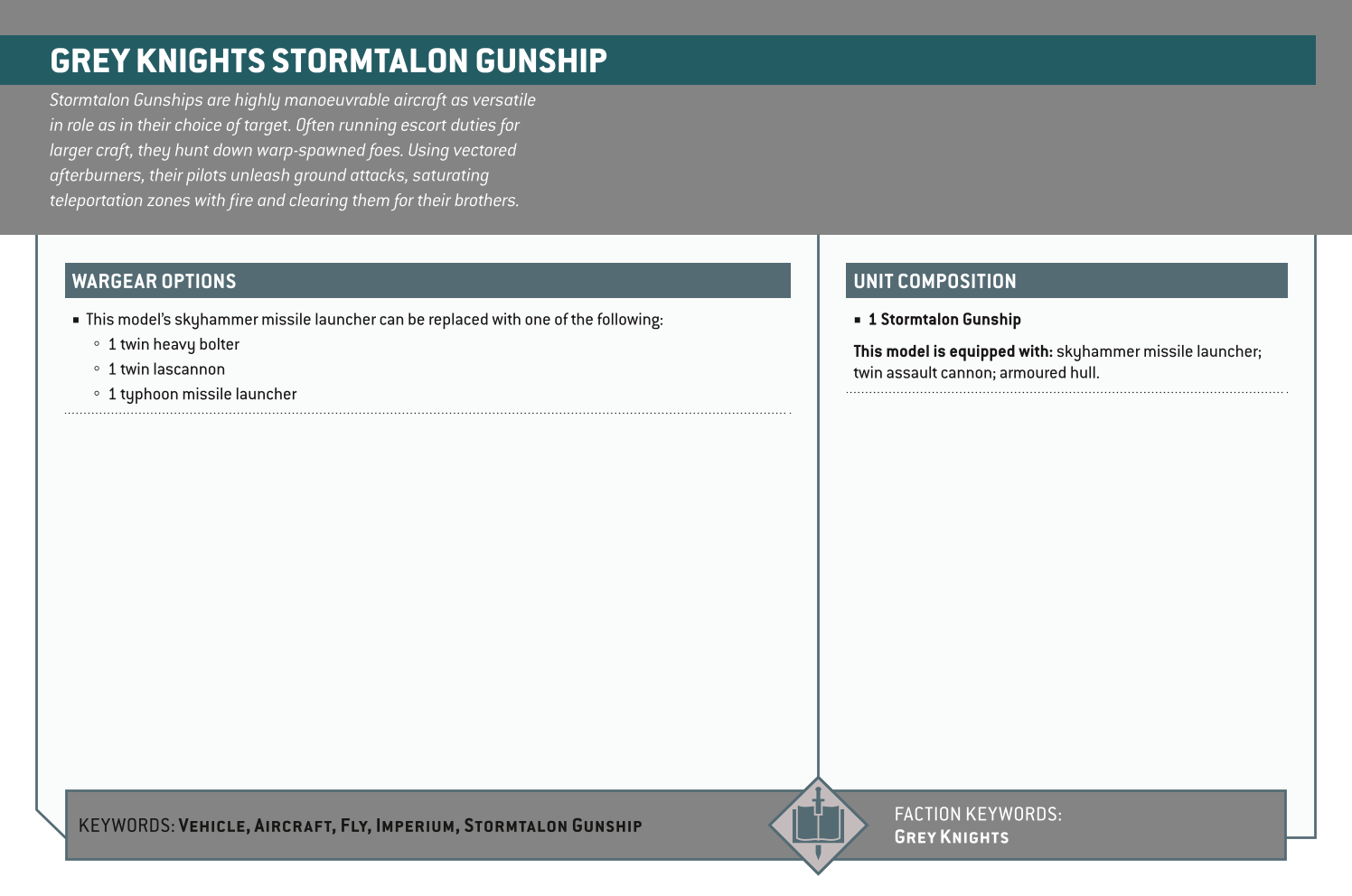 Grey Knights Stormtalon Gunship Options