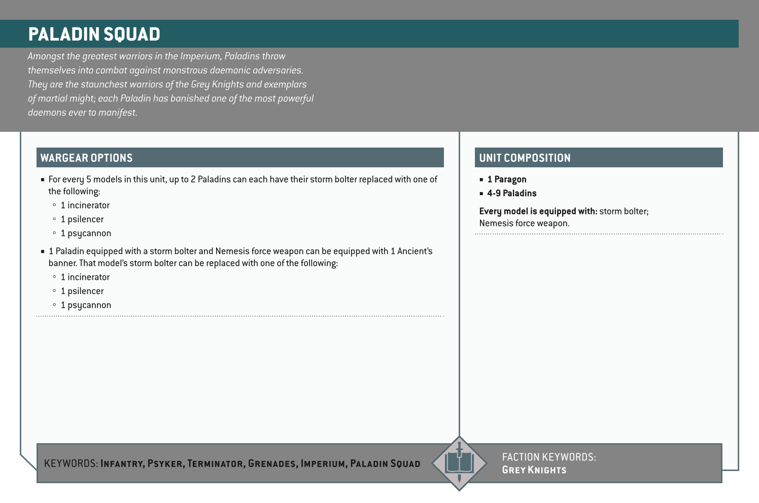 Paladin Squad Options