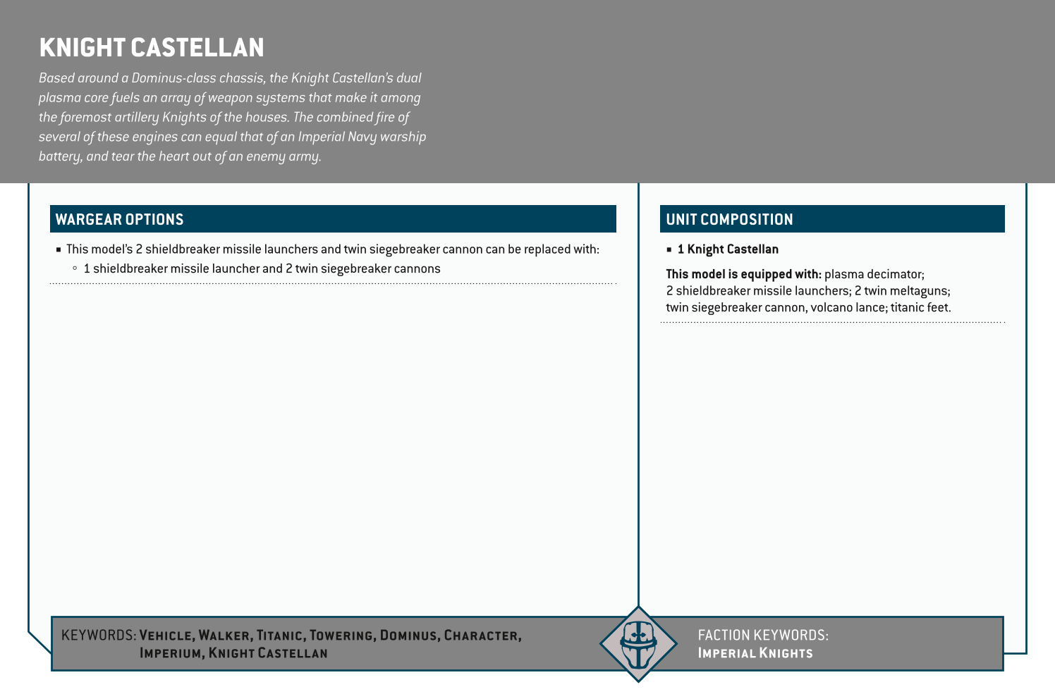 Knight Castellan Options