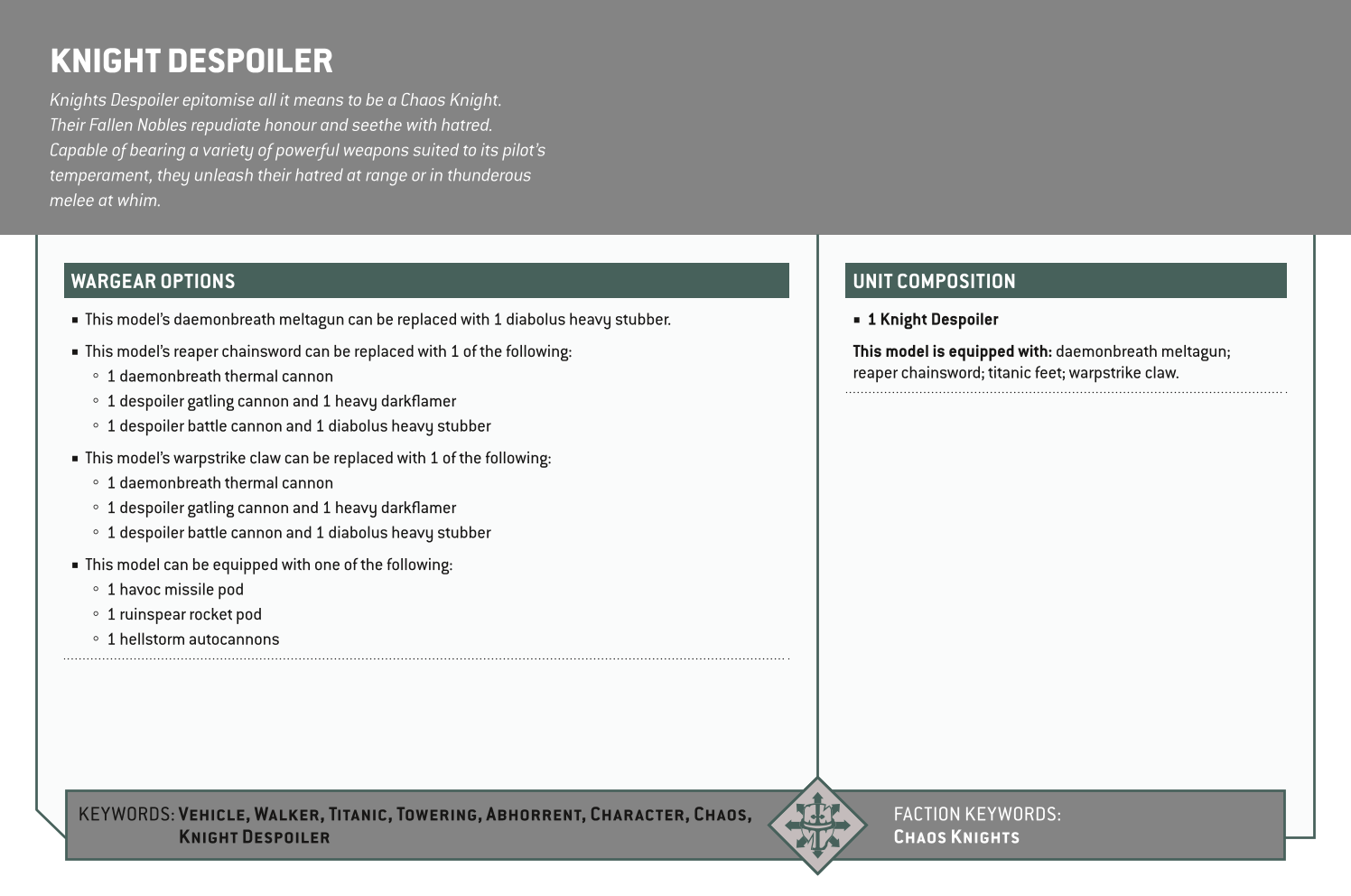 Knight Despoiler Options