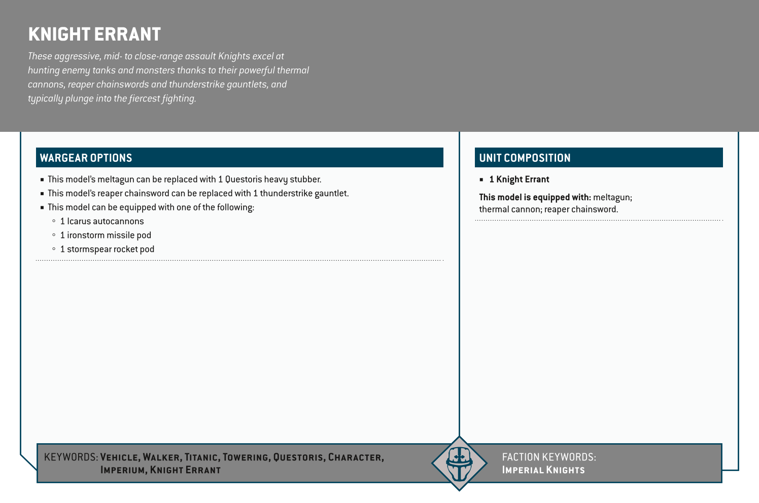 Knight Errant Options