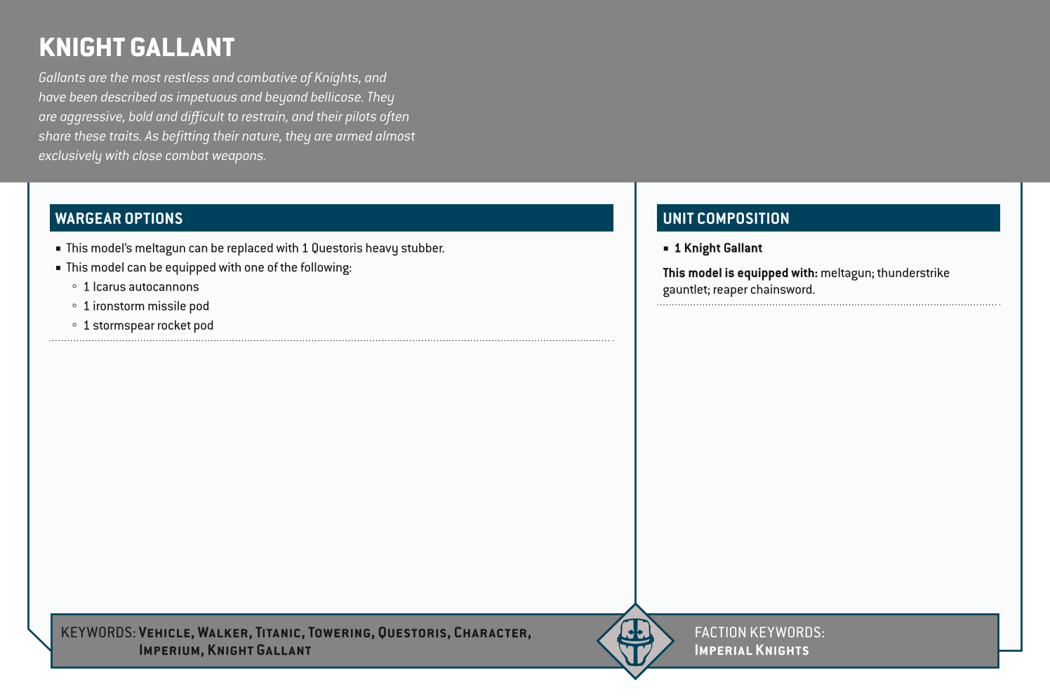 Knight Gallant Options