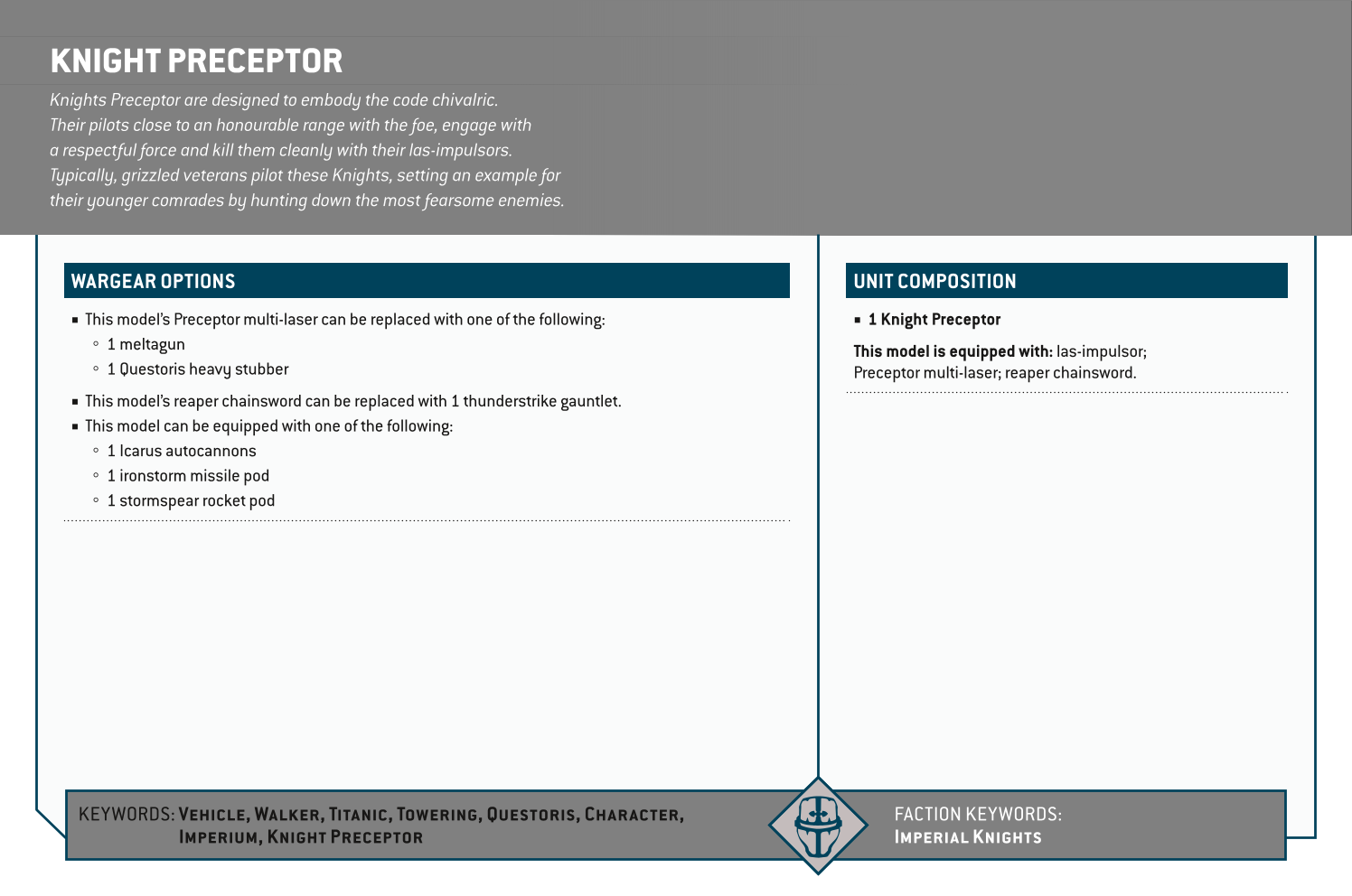 Knight Preceptor Options