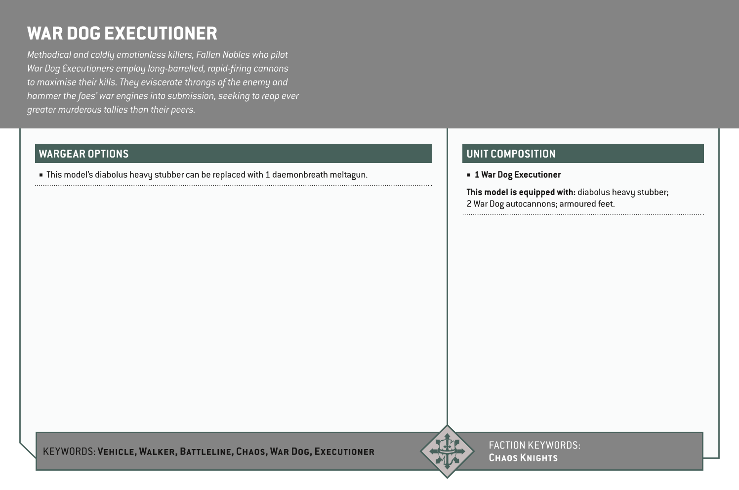 War Dog Executioner Options