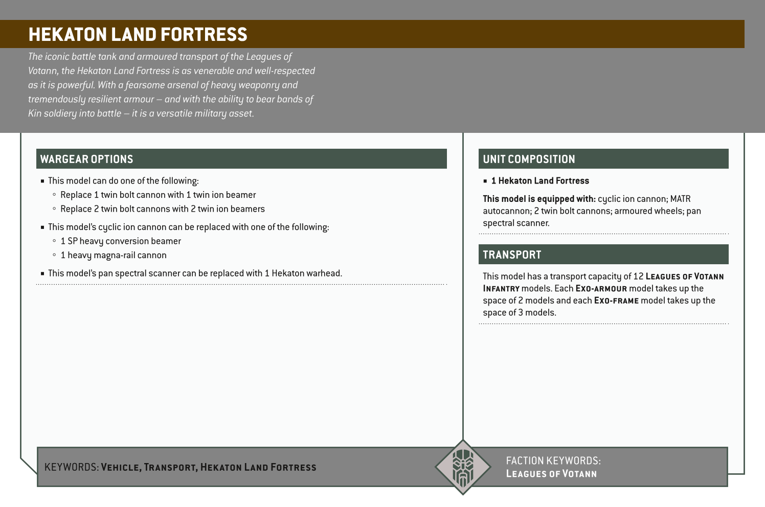 Hekaton Land Fortress Options