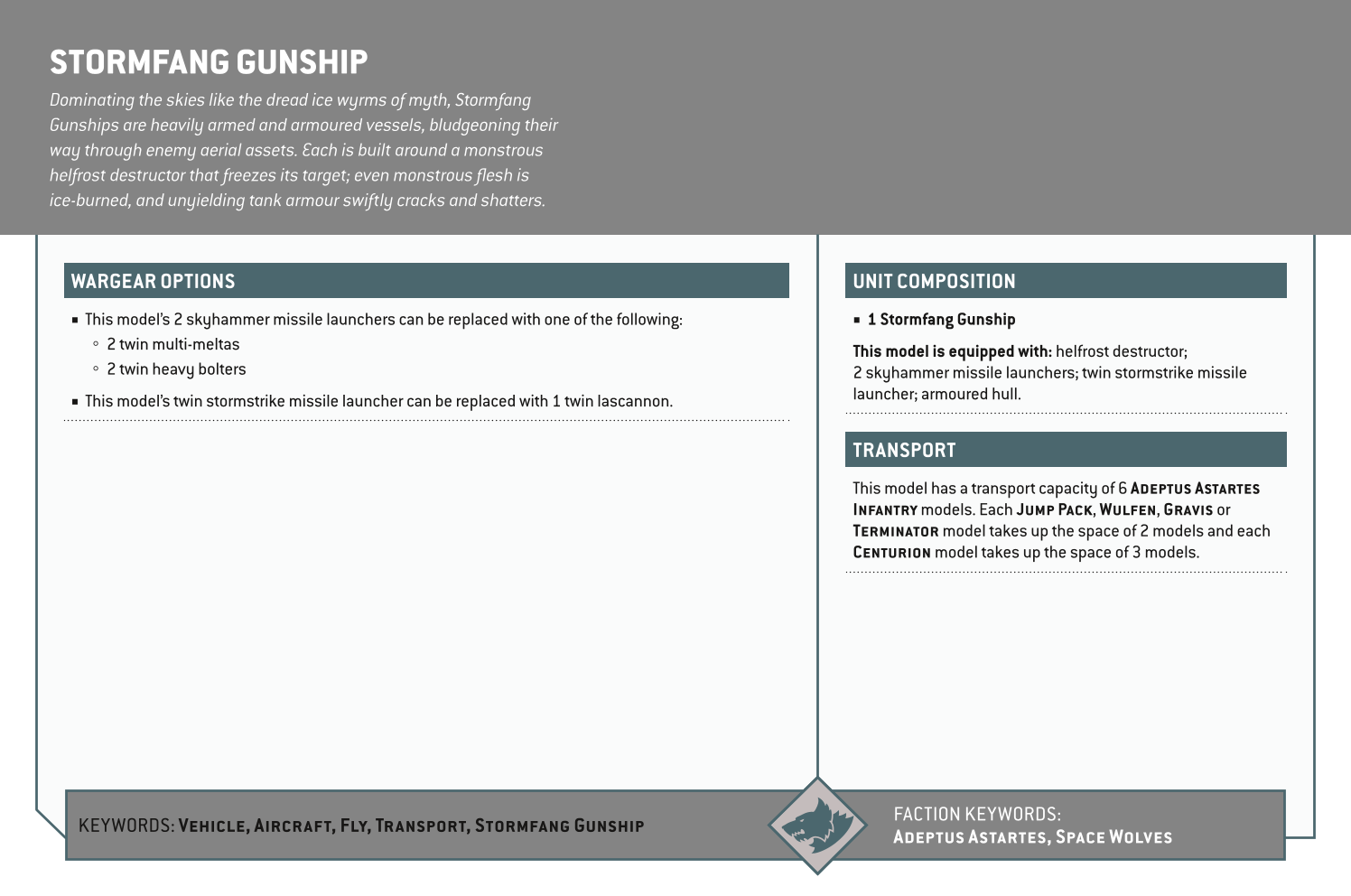 Stormfang Gunship Options