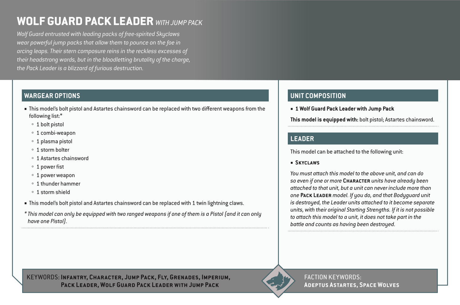 Wolf Guard Pack Leader With Jump Pack Options