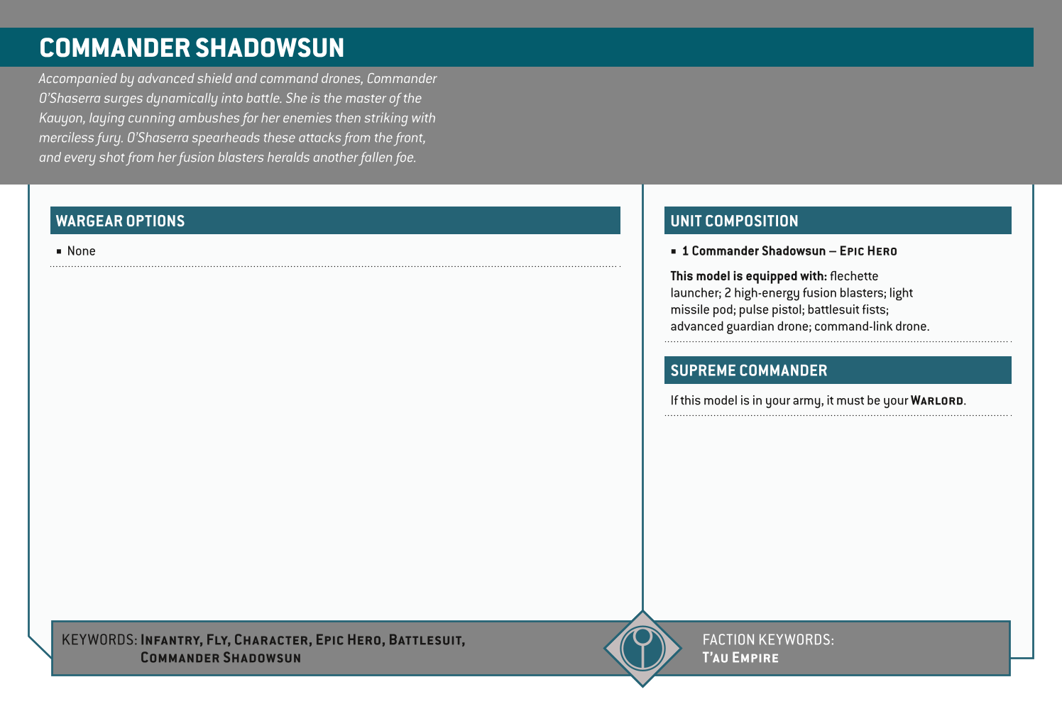 Commander Shadowsun Options