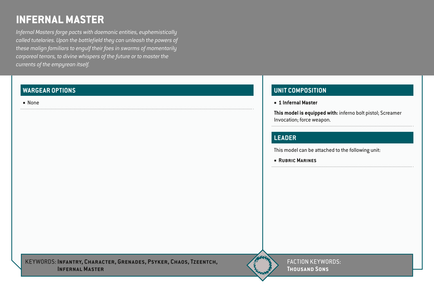 Infernal Master Options