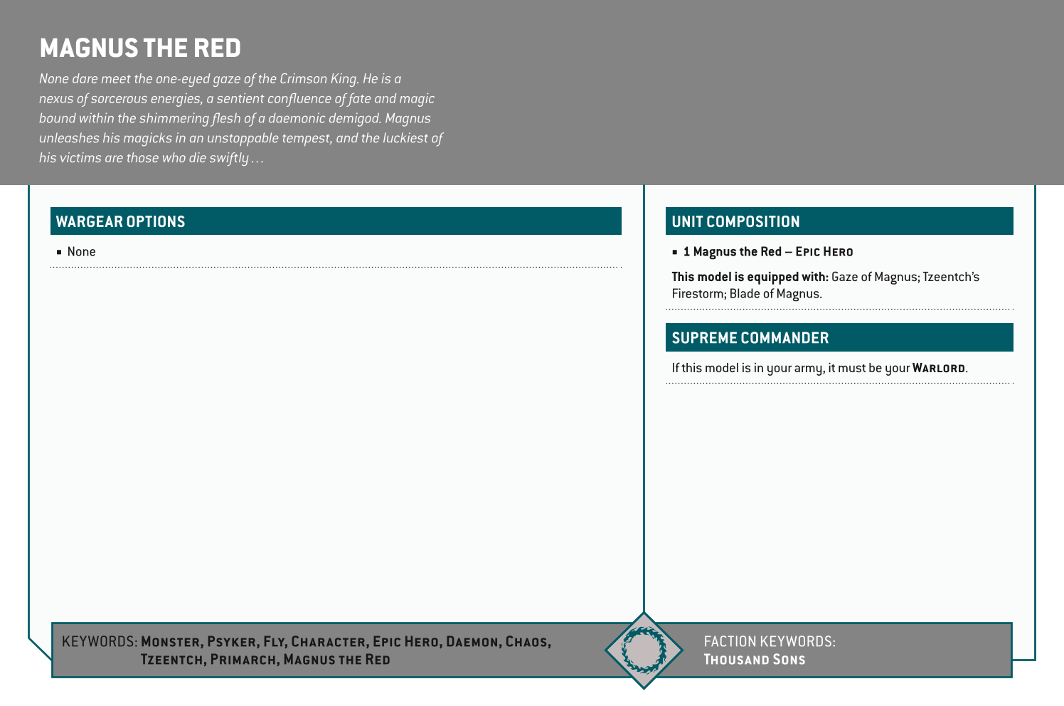 Magnus The Red Options