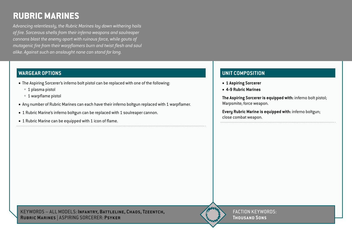 Rubric Marines Options