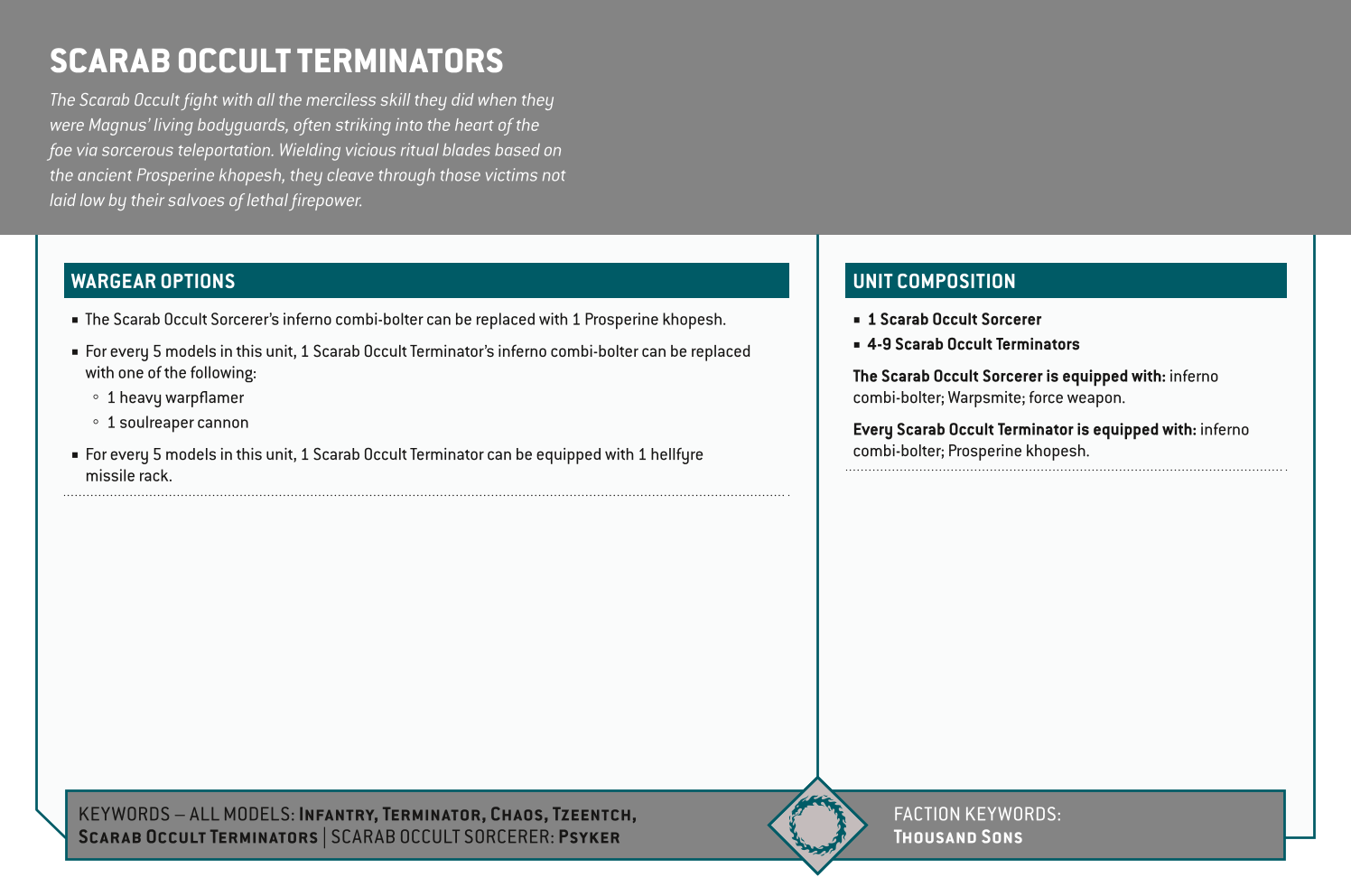 Scarab Occult Terminators Options