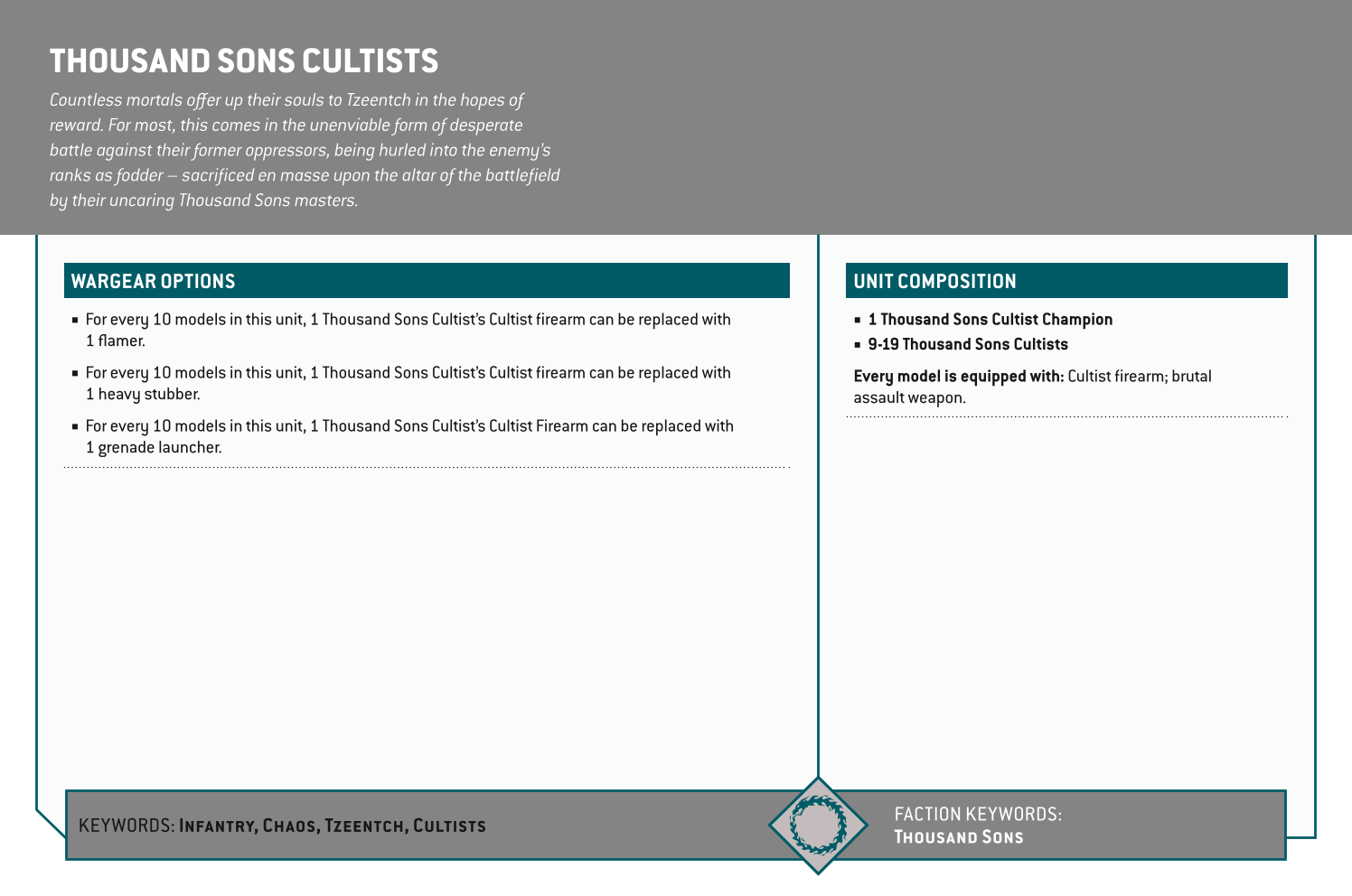 Thousand Sons Cultists Options