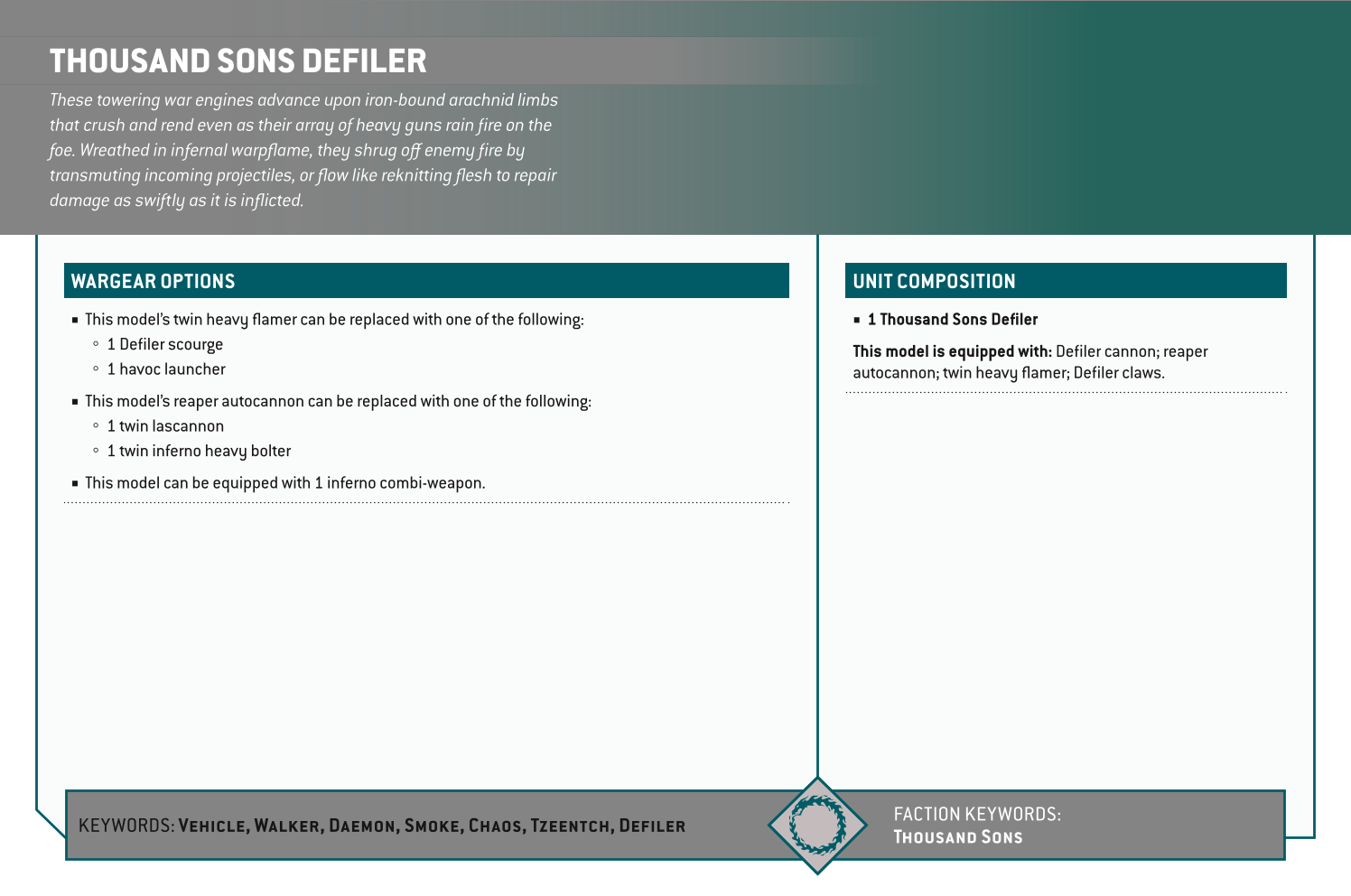 Thousand Sons Defiler Options