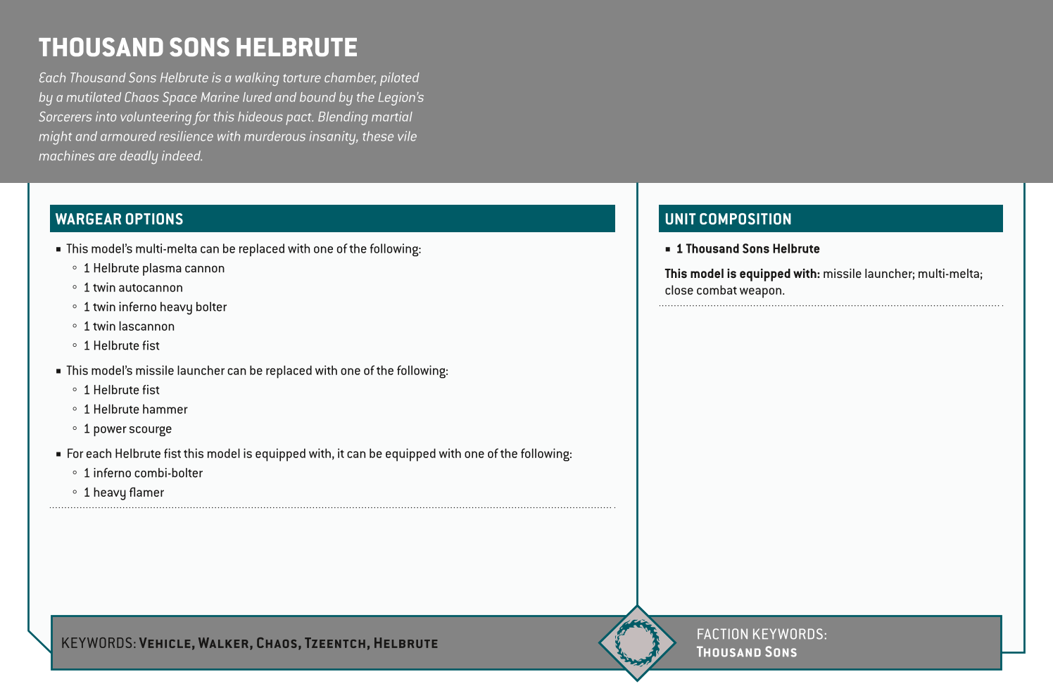 Thousand Sons Helbrute Options