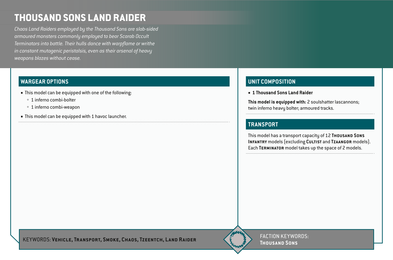 Thousand Sons Land Raider Options