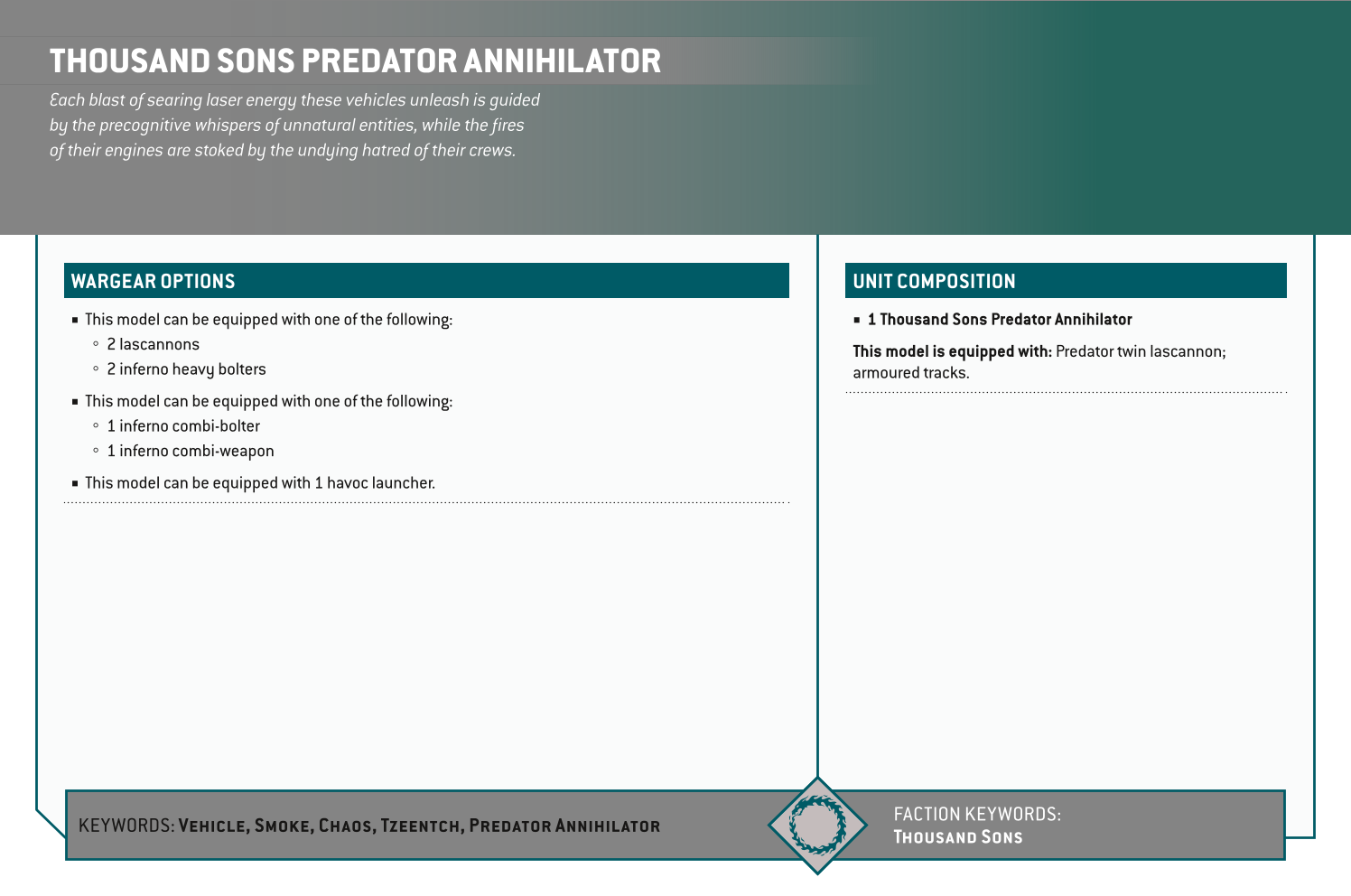 Thousand Sons Predator Annihilator Options