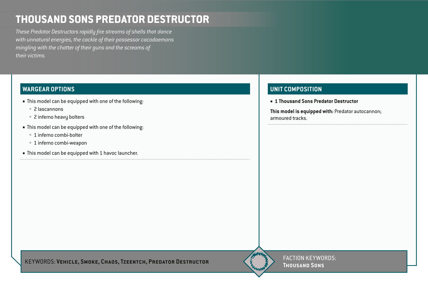 Thousand Sons Predator Destructor Options