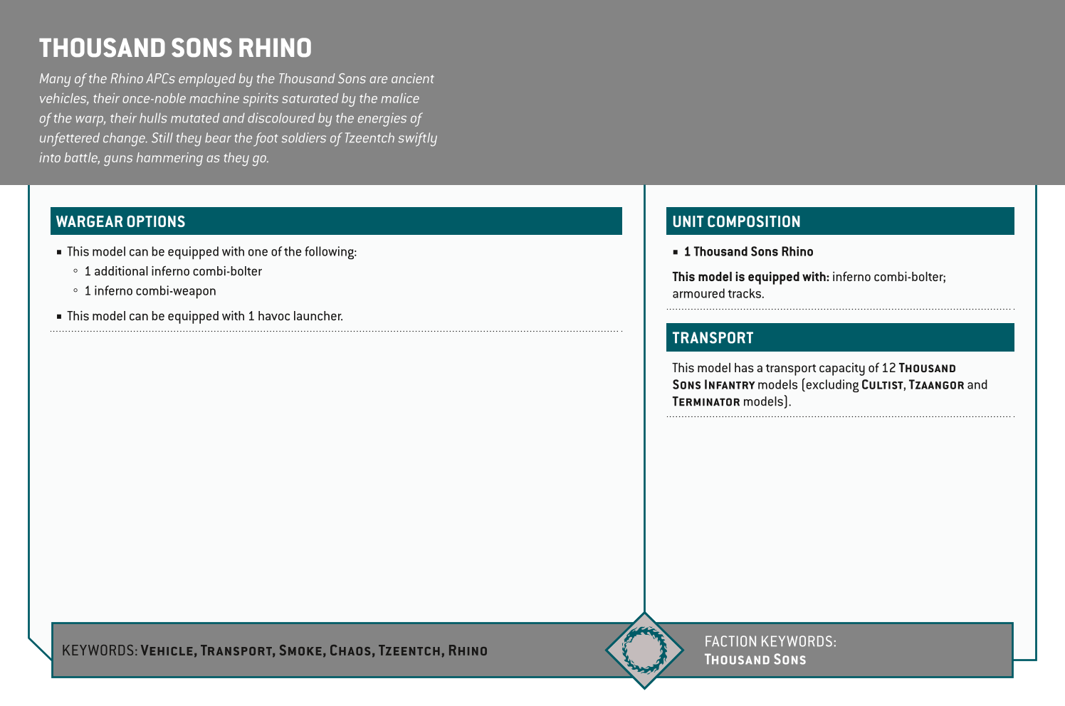 Thousand Sons Rhino Options