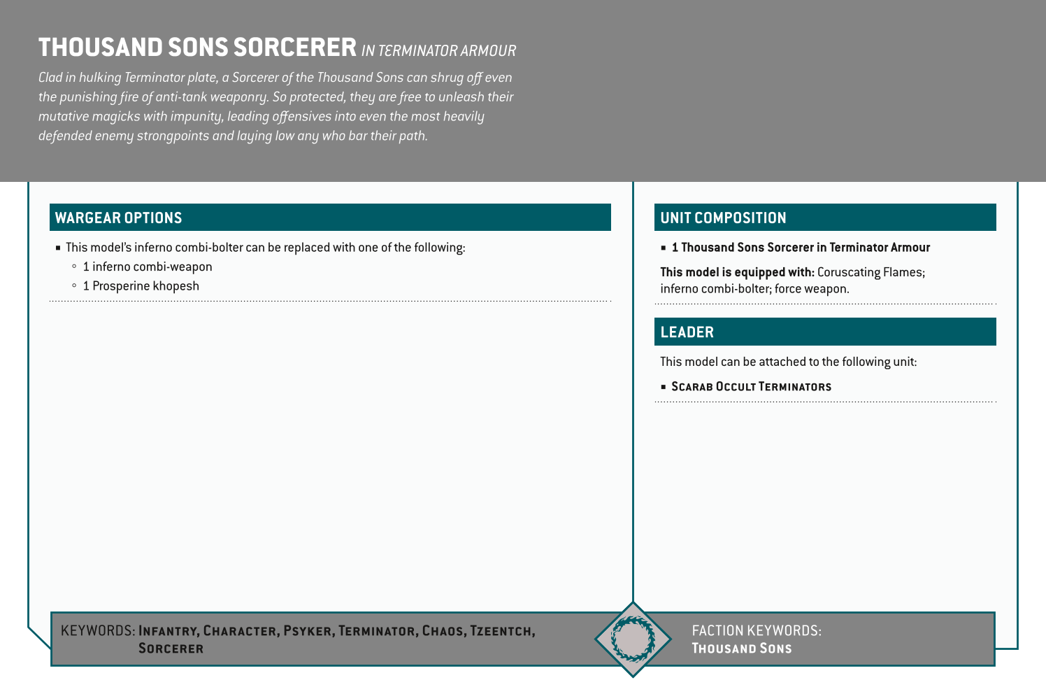 Thousand Sons Sorcerer In Terminator Armour Options