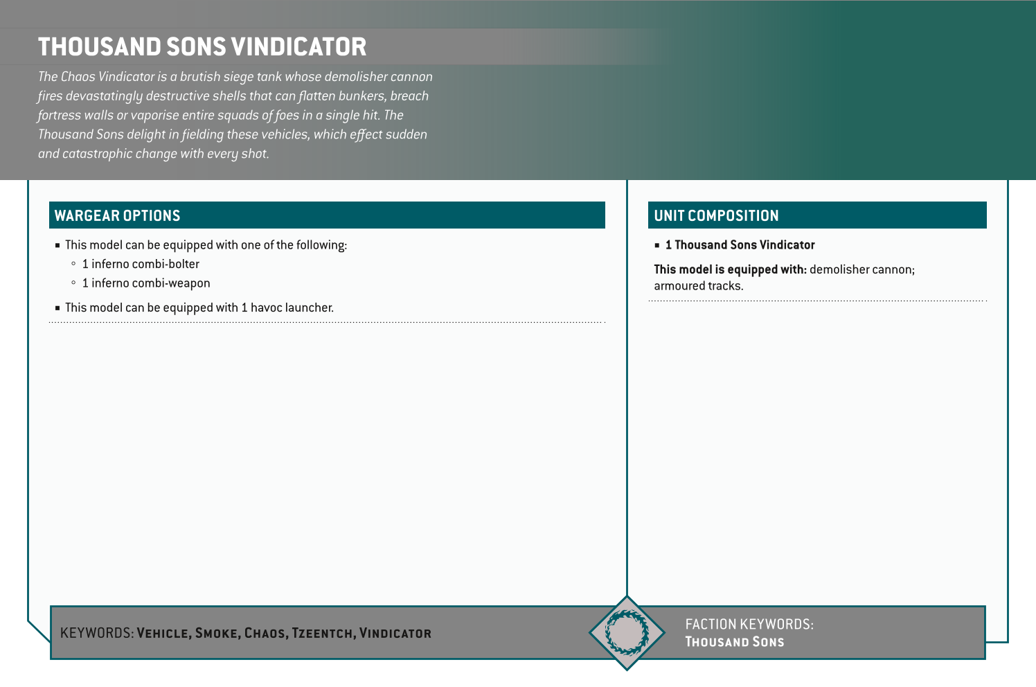 Thousand Sons Vindicator Options