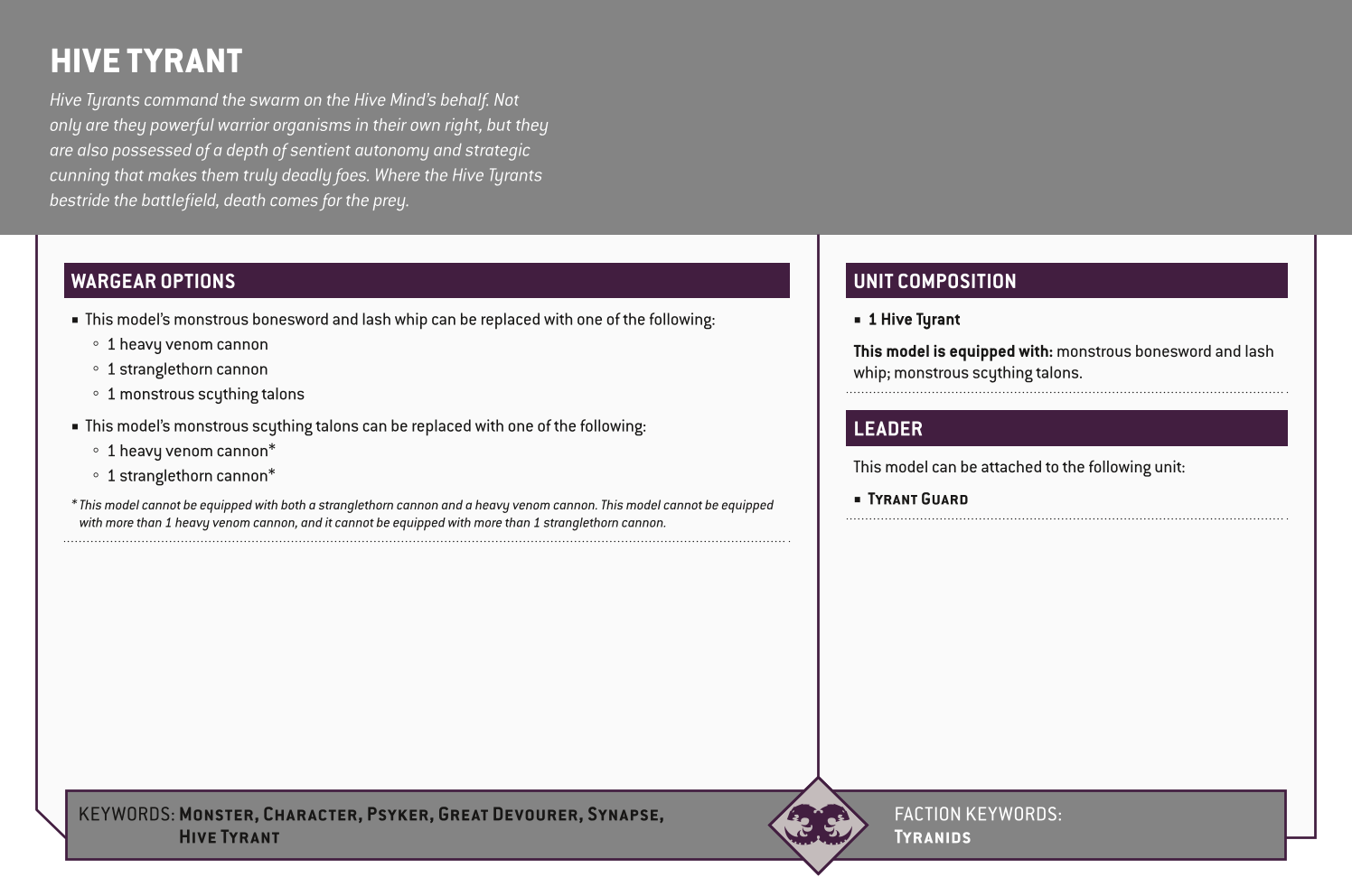 Hive Tyrant Options