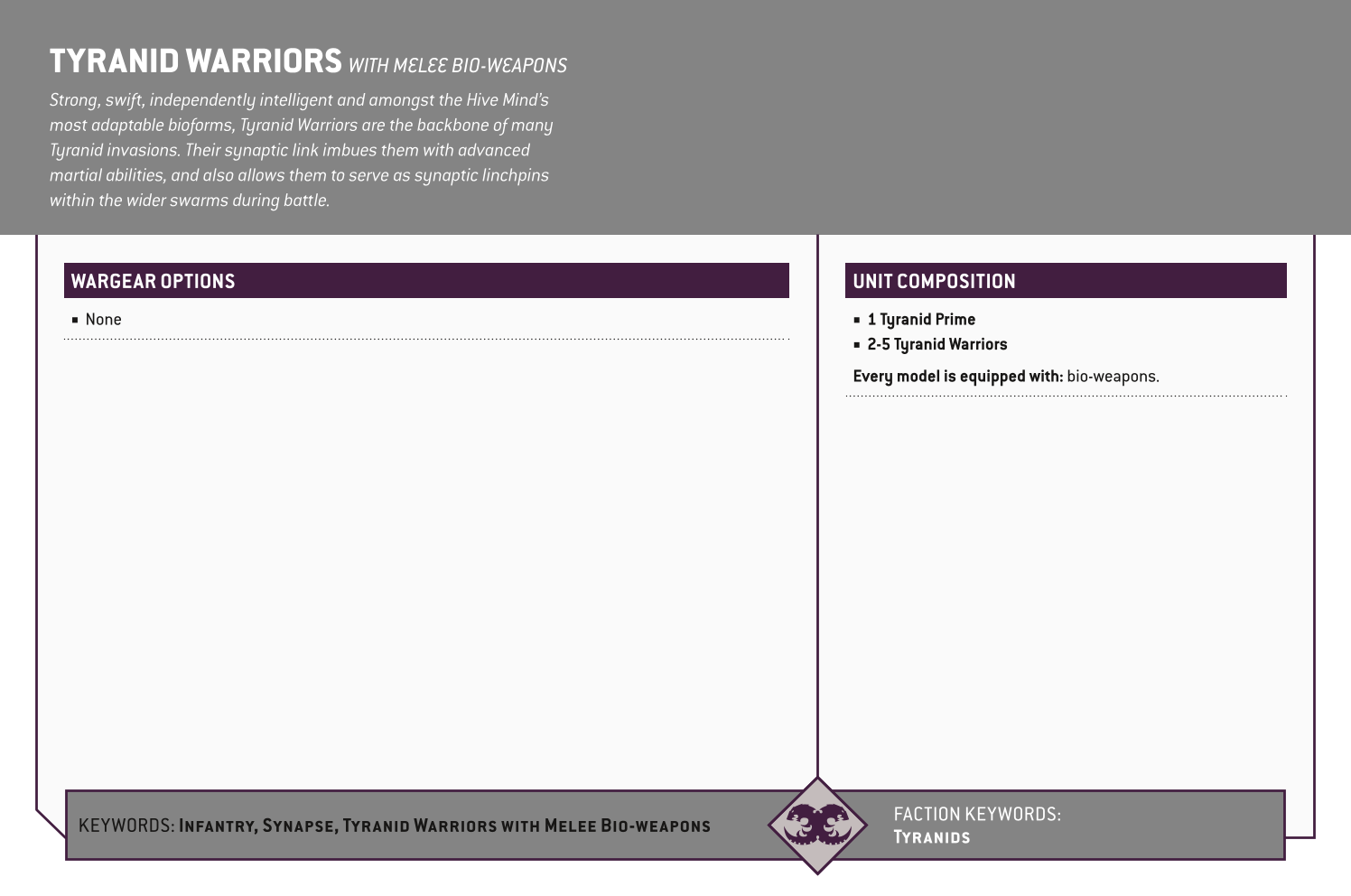 Tyranid Warriors With Melee Bio-weapons Options