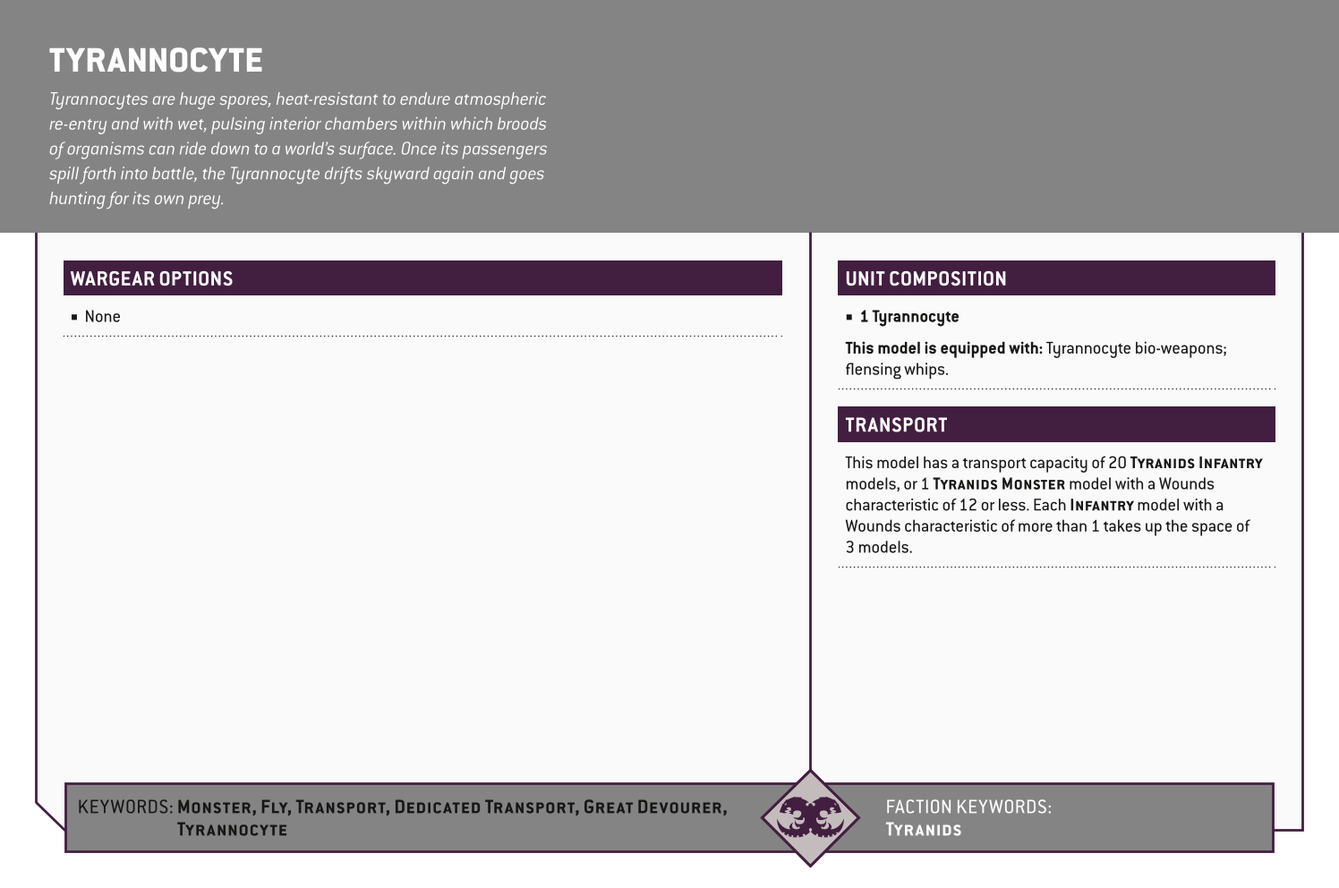 Tyrannocyte Options