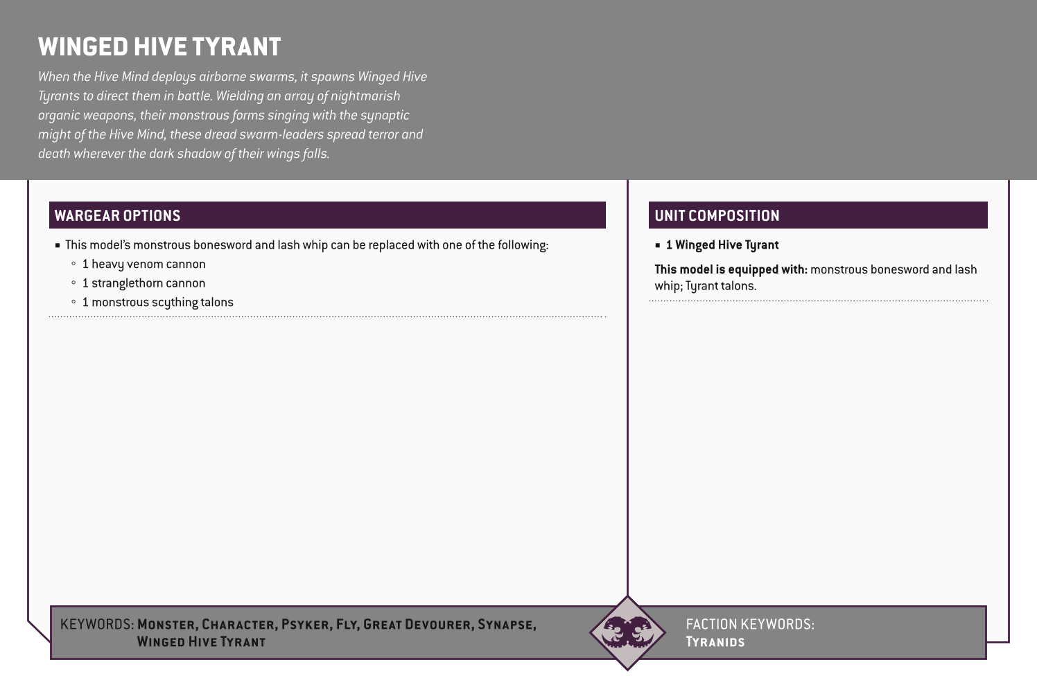 Winged Hive Tyrant Options