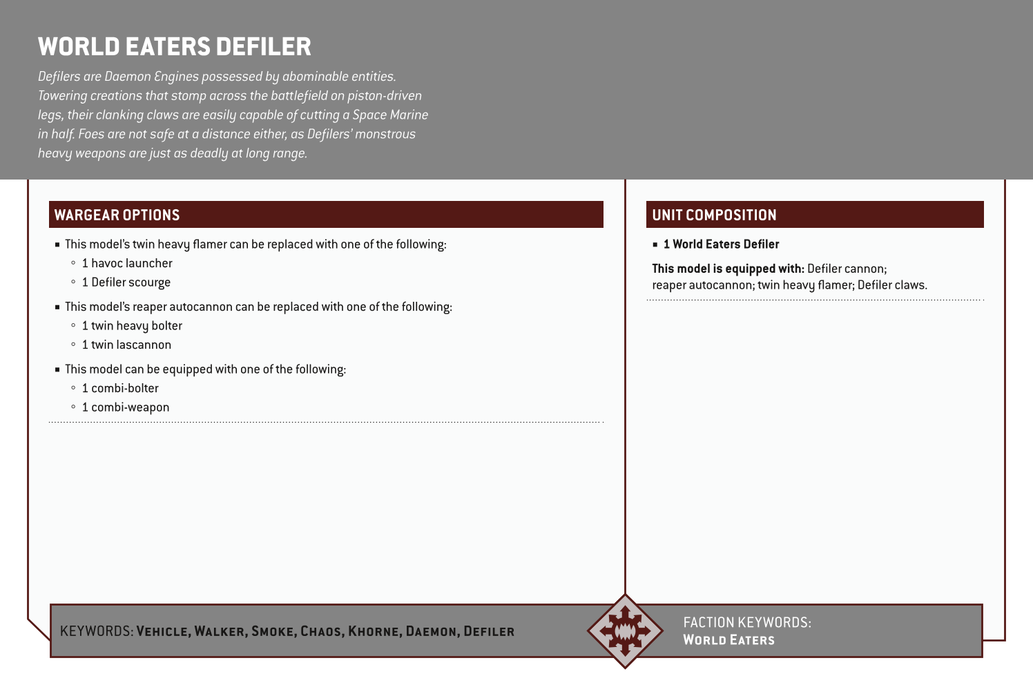 World Eaters Defiler Options