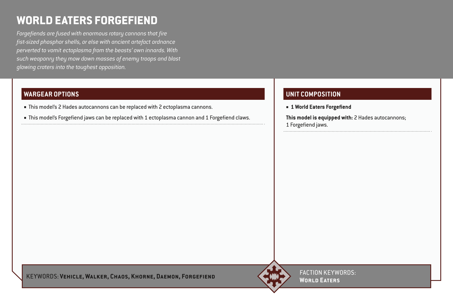 World Eaters Forgefiend Options