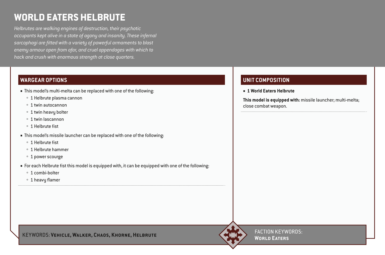 World Eaters Helbrute Options