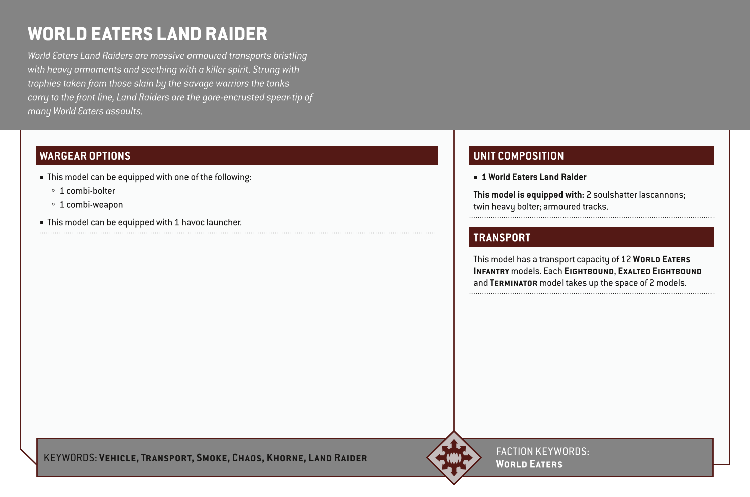 World Eaters Land Raider Options