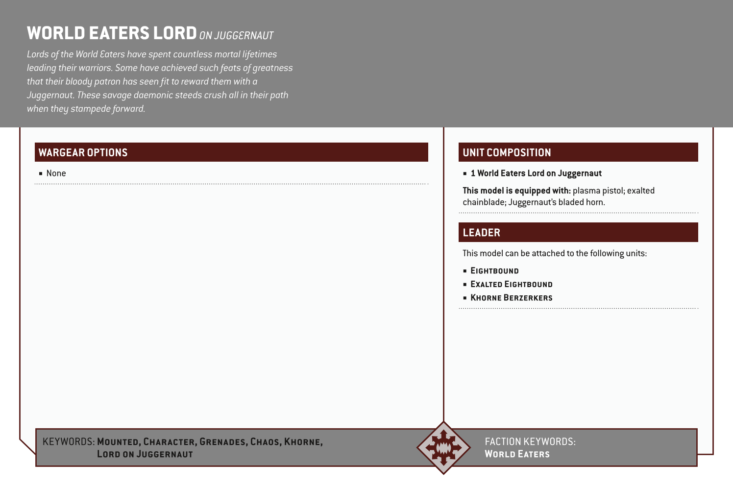 World Eaters Lord On Juggernaut Options