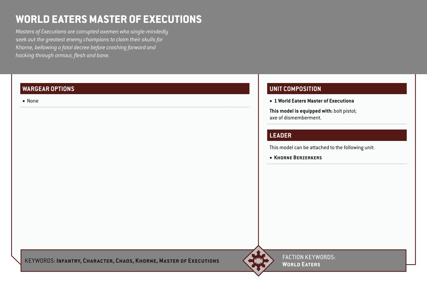 World Eaters Master Of Executions Options