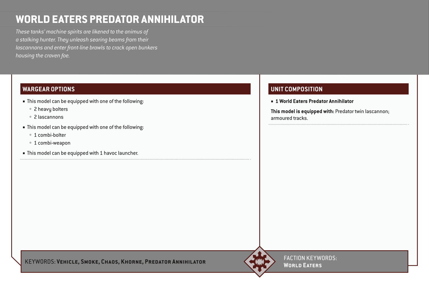 World Eaters Predator Annihilator Options